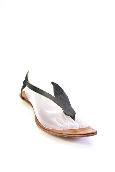 Cydwoq Womens Leather Thong Slingbacks Sandals Black Size 37 7