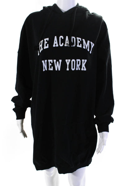 The Academy New York Women Graphic Oversize Mini Sweatshirt Dress Black XS