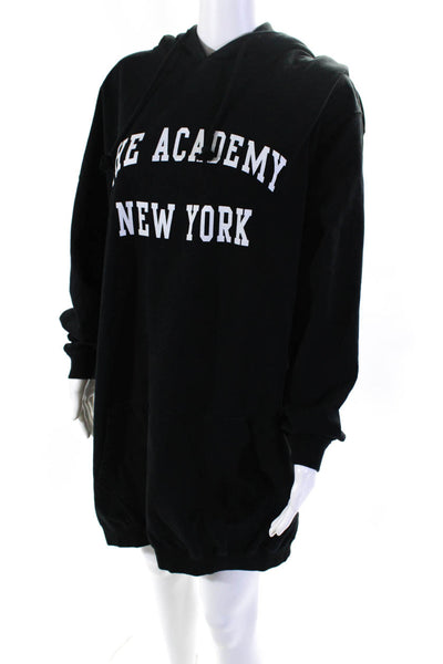 The Academy New York Women Graphic Oversize Mini Sweatshirt Dress Black XS