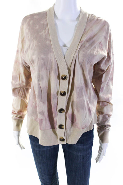 Sanctuary Womens Button Front Tie Dyed V Neck Cardigan Sweater Brown Size Small