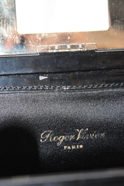 Roger Vivier Women's Canvas Patent Checkered Clutch Handbag Black