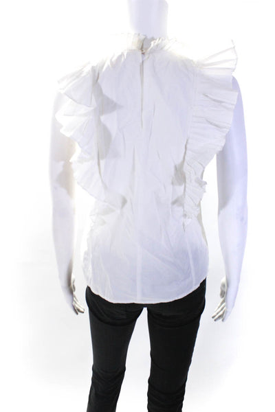 Rebecca Taylor Womens Cotton Ruffled Back Buttoned Blouse Top White Size 0