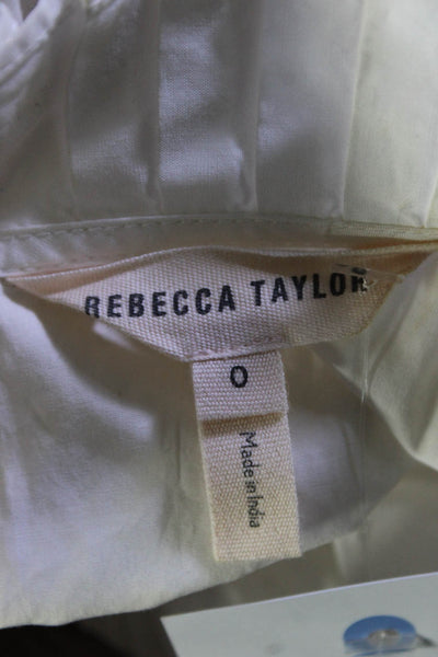 Rebecca Taylor Womens Cotton Ruffled Back Buttoned Blouse Top White Size 0