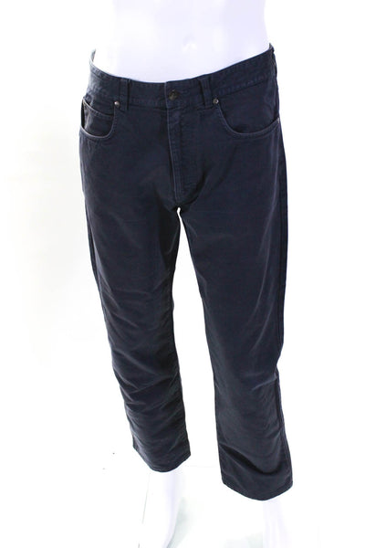 Zegna Sport Mens Cotton Buttoned Straight Leg Casual Pants Navy Size EUR34