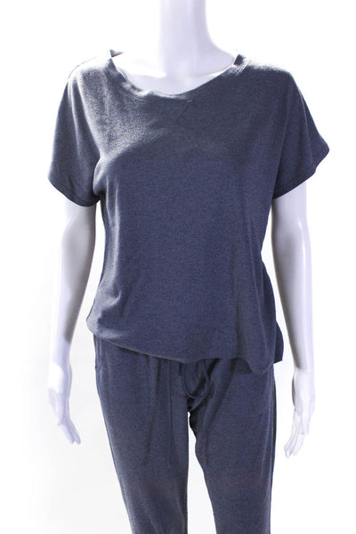 Eberjey Womens Round Neck Short Sleeve Pullover Top Pants Set Gray Size M