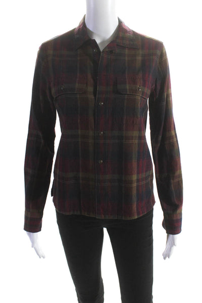 Ralph Lauren Blue Label Womens Button Up Collared Plaid Shirt Red Brown Size 4