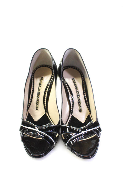 Jimmy Choo Boutique Womens Cone Heel Peep Toe Patent Leather Pumps Black Size 37