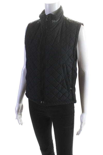 Marmot Womens Quilted Canvas Full Zip Turtleneck Vest Black Size Small