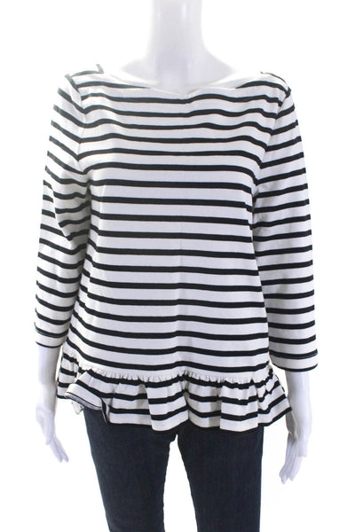 Broome Street Women's Round Neck 3/4 Sleeves Ruffle Stripe Blouse Size L