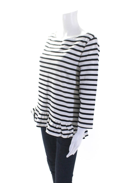 Broome Street Women's Round Neck 3/4 Sleeves Ruffle Stripe Blouse Size L