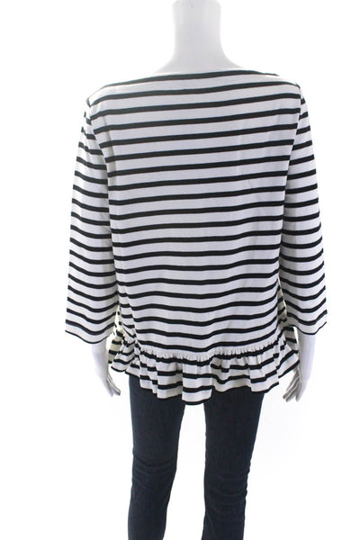 Broome Street Women's Round Neck 3/4 Sleeves Ruffle Stripe Blouse Size L