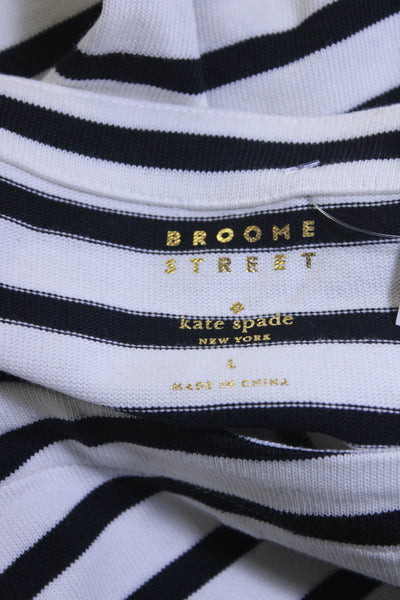 Broome Street Women's Round Neck 3/4 Sleeves Ruffle Stripe Blouse Size L