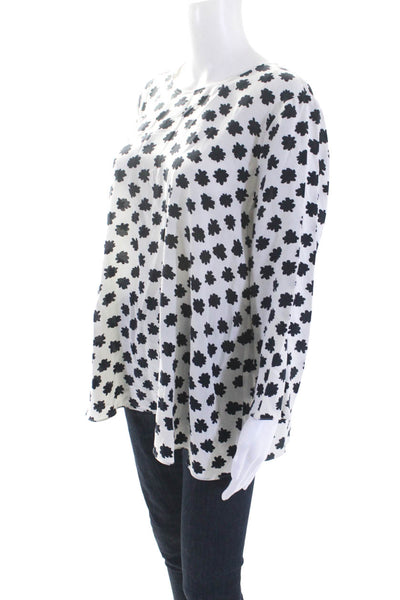 Hobbs London Women's Round Neck Long Sleeves Black White Blouse Size 12