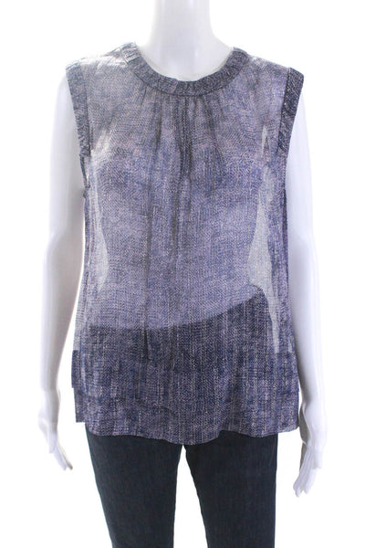 Rebecca Taylor Women's Round Neck Sleeveless Blouse Blue Size 12