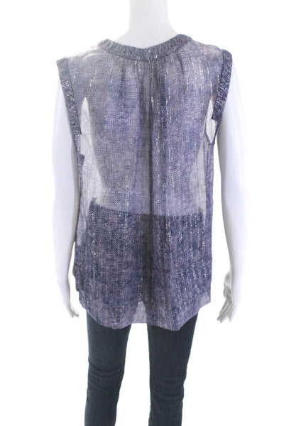 Rebecca Taylor Women's Round Neck Sleeveless Blouse Blue Size 12