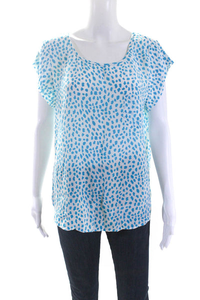 Joie Women's Round Neck Short Sleeves Spotted Dot Blouse Blue Size L