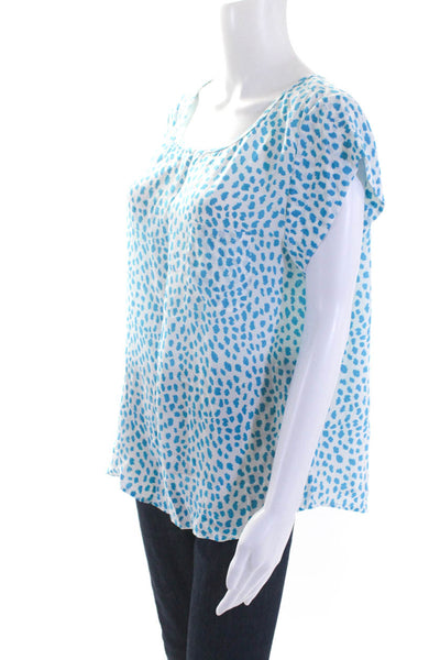 Joie Women's Round Neck Short Sleeves Spotted Dot Blouse Blue Size L