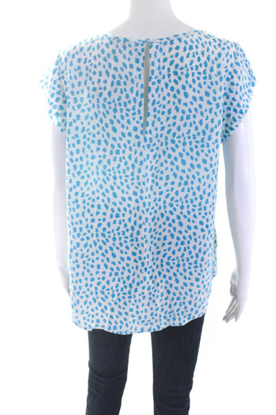 Joie Women's Round Neck Short Sleeves Spotted Dot Blouse Blue Size L