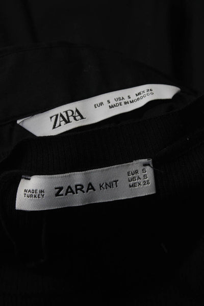 Zara Women's Round Neck Long Sleeves Blouse Black Size S Lot 2