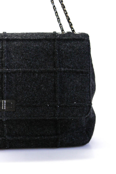 Chanel Identification Women Wool Fleece Reissue Turnlock Flap Bag Handbag Dark G