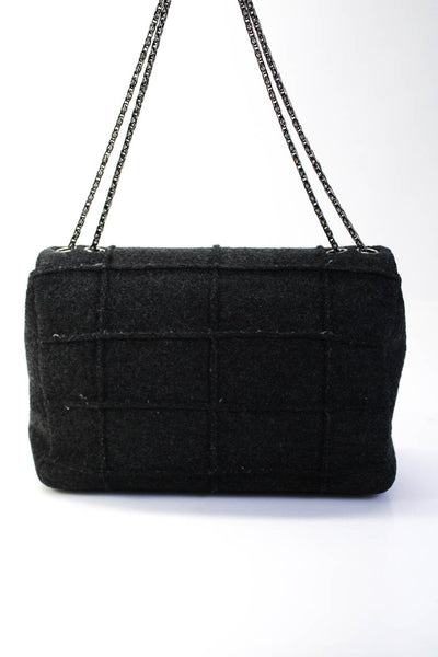 Chanel Identification Women Wool Fleece Reissue Turnlock Flap Bag Handbag Dark G