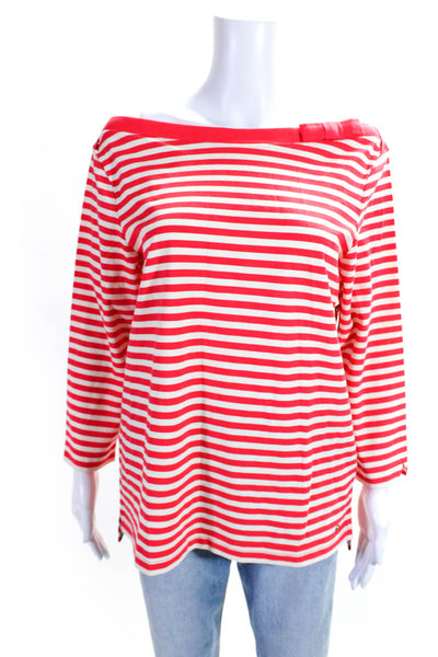 Kate Spade Women's Boat Neck 3/4 Sleeves Red Stripe Blouse Size XL