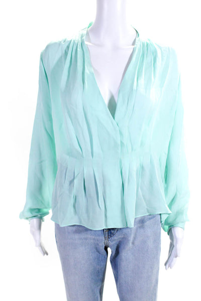 J Crew Women's V-Neck Long Sleeves Silk Blouse Green Size 12