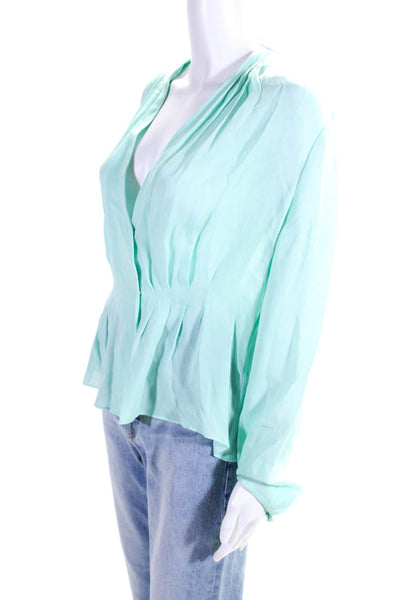 J Crew Women's V-Neck Long Sleeves Silk Blouse Green Size 12