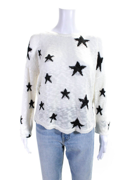 Olivaceous Womens Knitted Geometric Print Long Sleeve Sweater White Size S