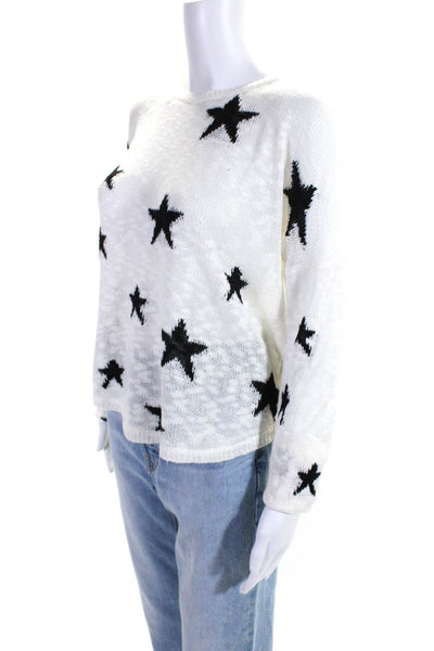 Olivaceous Womens Knitted Geometric Print Long Sleeve Sweater White Size S