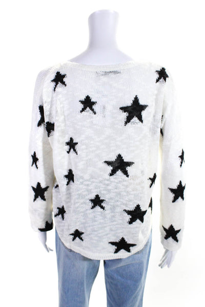 Olivaceous Womens Knitted Geometric Print Long Sleeve Sweater White Size S