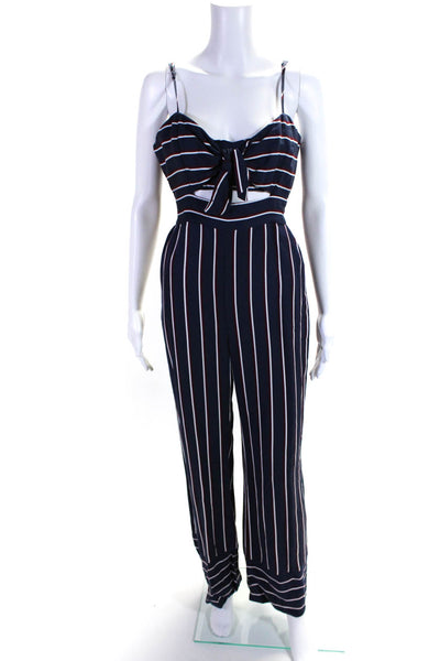 Bardot Womens Back Zipped Bow Tied Cut-Out Belted Straight Jumpsuit Blue Size M