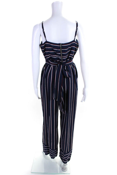 Bardot Womens Back Zipped Bow Tied Cut-Out Belted Straight Jumpsuit Blue Size M