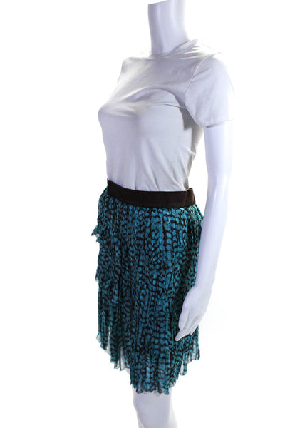 Louis Vuitton Womens Spotted Chiffon Tiered A Line Skirt Brown Blue Silk IT 40