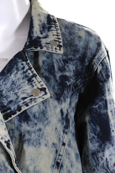 Superdown Womens Cotton Tie Dye Print Snapped Buttoned Denim Jacket Blue Size M