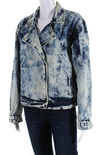 Superdown Womens Cotton Tie Dye Print Snapped Buttoned Denim Jacket Blue Size M