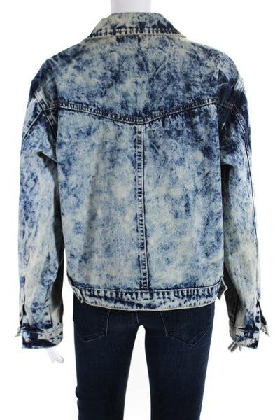 Superdown Womens Cotton Tie Dye Print Snapped Buttoned Denim Jacket Blue Size M