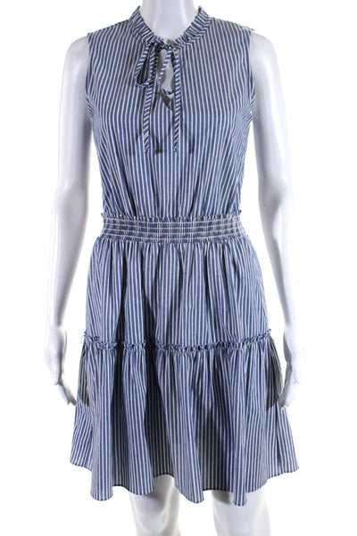 Drew Women's V-Neck Sleeveless Tiered Mini Dress Blue Stripe Size XS