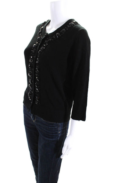 Kate Spade New York Womens Black Wool Knit Beaded Cardigan Sweater Top Size M