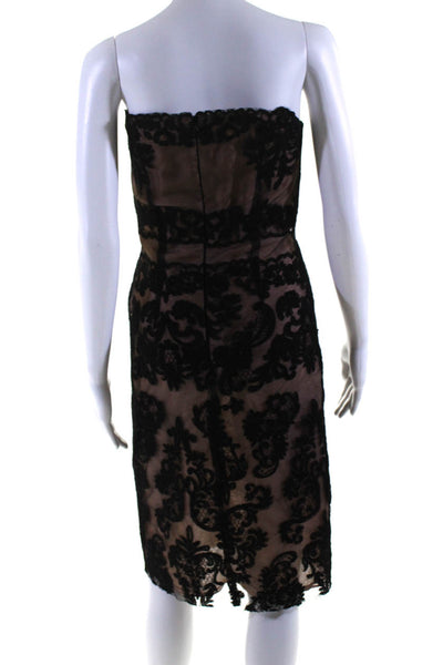 Designer Womens Lace Embroidered Strapless Pencil Dress Black Beige Size Small