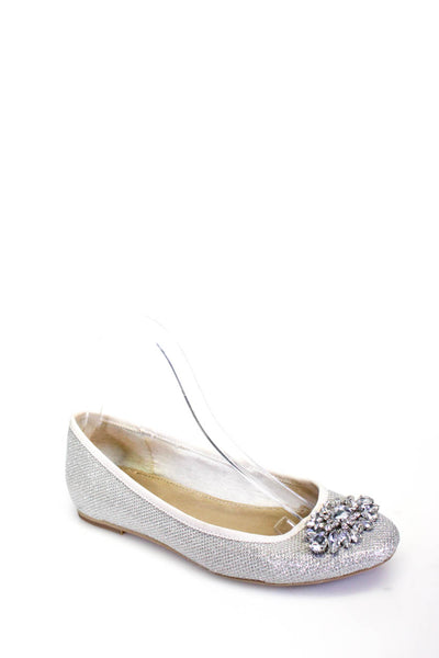 Belle Badgley Mischka Womens Silver Embellished Ballet Flats Shoes Size 7