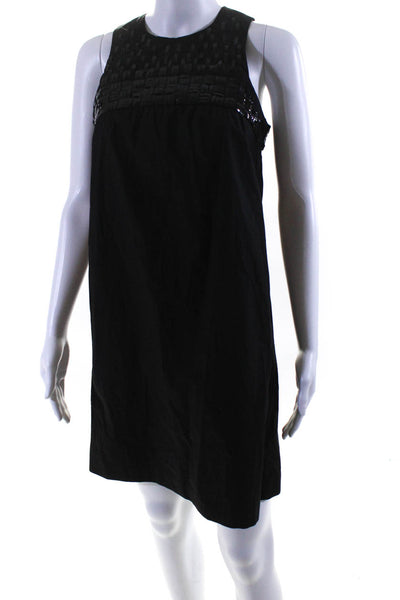 Vince Womens Black Cotton Embellished Crew Neck Sleeveless A-Line Dress Size 4