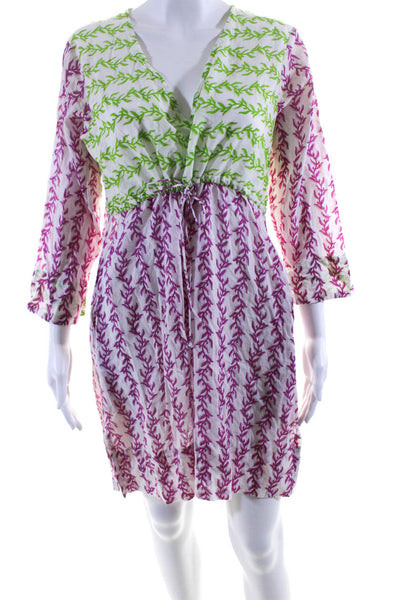 Gretchen Scott Designs Womens Green Purple Printed Cotton A-Line Dress Size M