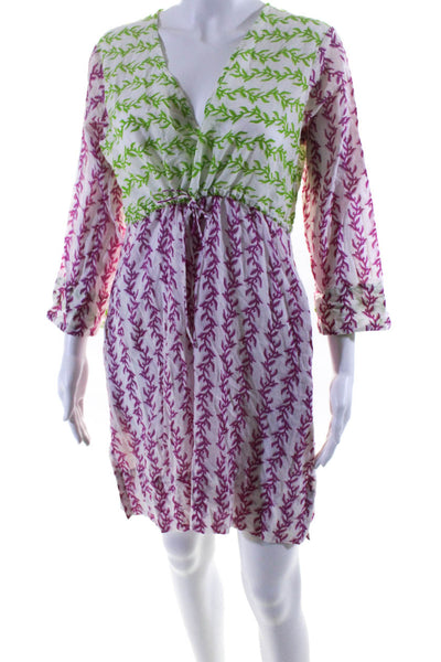 Gretchen Scott Designs Womens Green Purple Printed Cotton A-Line Dress Size M