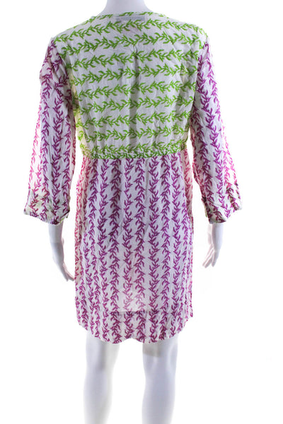 Gretchen Scott Designs Womens Green Purple Printed Cotton A-Line Dress Size M