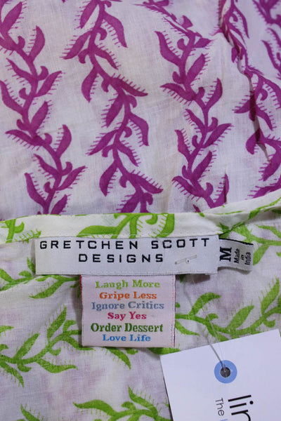 Gretchen Scott Designs Womens Green Purple Printed Cotton A-Line Dress Size M