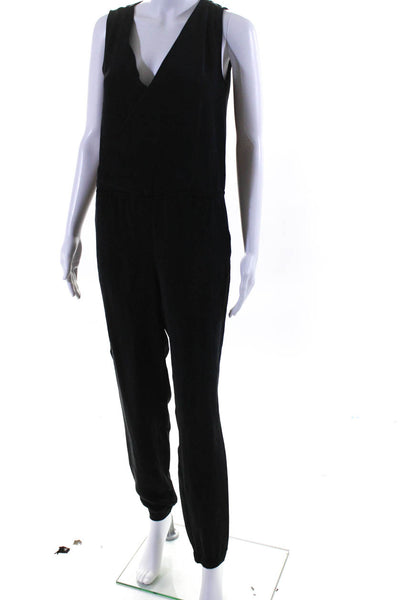 Rebecca Minkoff Womens Black Silk V-Neck Sleeveless Straight Jumpsuit Size 2
