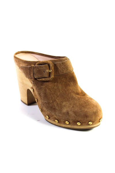 Veronica Beard Womens Suede Stud Buckled Strapped Block Heels Clogs Brown Size 8