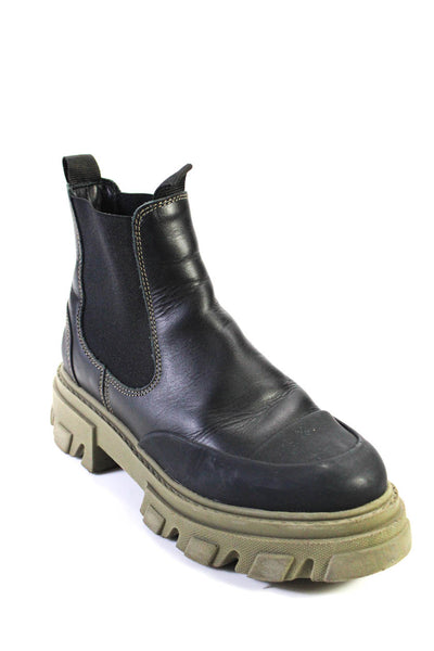 Ganni Womens Colorblock Sculpted Sole Slip-On Elastic Boots Black Size EUR40
