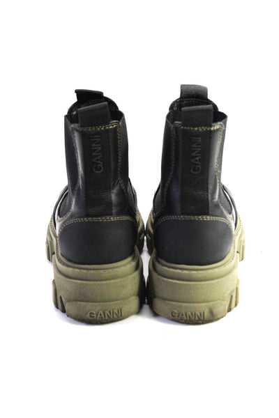 Ganni Womens Colorblock Sculpted Sole Slip-On Elastic Boots Black Size EUR40